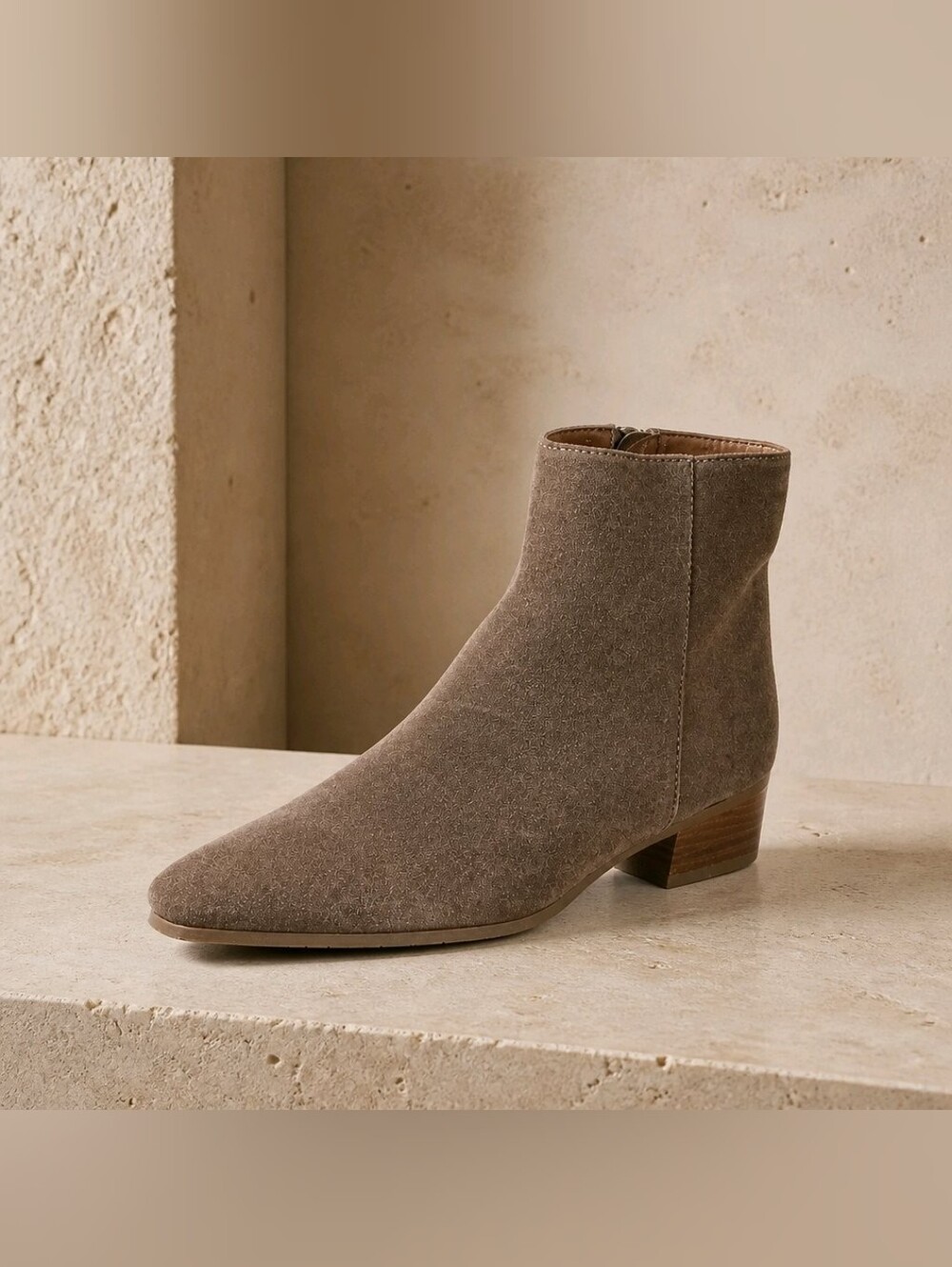 AQUATALIA Taupe Suede Ankle Boots Booties Low Heel